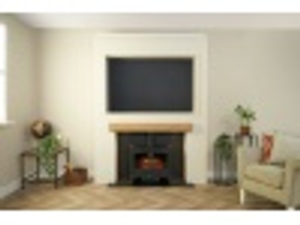 Acantha Pre-Built Stove Media Wall 2 with TV Recess & Woodhouse Electric Stove in Black