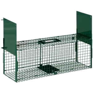 Outsunny Trampa para Animales Vivos 80x25x30 cm Jaula Trampa para Gatos con 2 Puertas Asa y Marco de Acero para Ratones Roedores Verde Oscuro