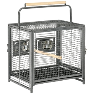 PawHut Jaula para Pájaros Portátil con 2 Perchas de Madera 2 Comederos y Bandeja Extraíble 48x38x47,8 cm Negro