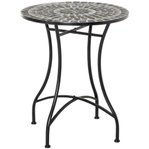Outsunny Round Mosaic Tabletop Garden Table - Grey/Black