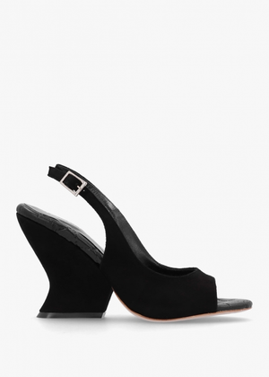 Margot Black Suede Sculpted Wedge Sandals