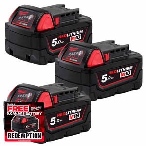 Milwaukee M18 B5 18V 5.0Ah Redlithium-Ion Slide Battery (3 Pack)