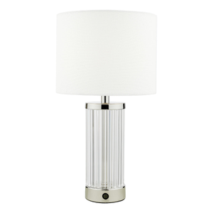 Dar Enrico Rechargeable Table Lamp Polished Nickel with Shade