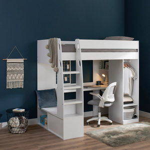 Flair Harry High Sleeper with Desk & Wardrobe White
