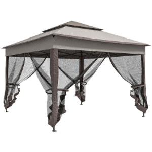Outsunny 3.25 x 3.25m Deluxe Metal Gazebo, with Curtains - Brown and Grey