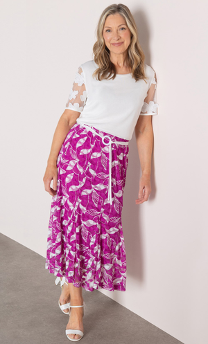 Anna Rose Printed Lace Midi Skirt - Magenta