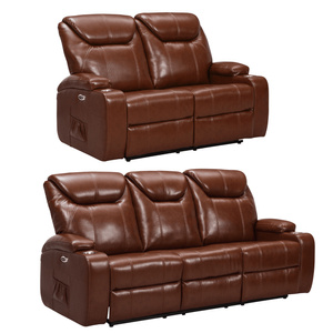 Cinema Tan Electric Leather 3+2 Seater Recliner Sofa Set