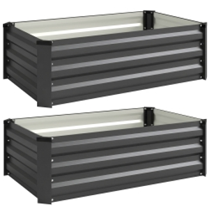 Outsunny Set de 2 Jardineras de Exterior de Acero Rectangulares para Cultivos Plantas Flores para Patio 100x60x30 cm Gris Oscuro