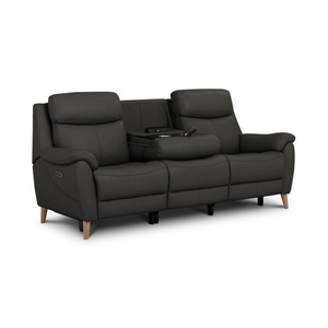 Brunel 3 Seater Electric Recliner Sofa with Multifunctional  Middle Seat in Storm Leather
