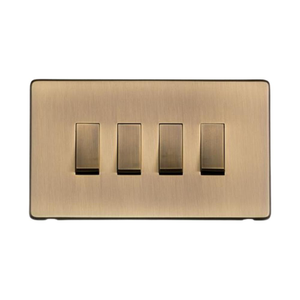Heritage Studio 4 Gang 2 way Rocker Switch Brushed Antique Brass