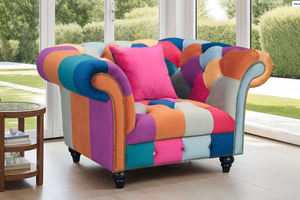 Multicoloured Velvet Patchwork 1 Seater Scroll Arm Chesterfield Sofa PORTOFINO