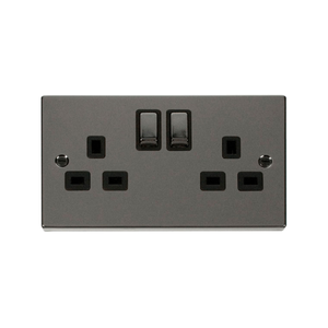 Scolmore VPBN536BK 13A Ingot 2 Gang Double Pole Switched Socket Outlet Black Nickel
