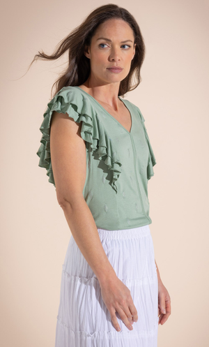 Diamond Foil Printed Jersey Top - Khaki
