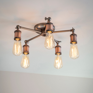 Endon Hal 5lt Semi flush Aged Pewter & Copper