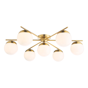 Dar Bombazine 7 Light Semi-Flush Natural Brass and Opal Glass