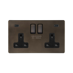 The Westminster Collection Vintage Brass 2 Gang USB C+C Socket (13A Socket + 2 USB C 4.8A Ports)