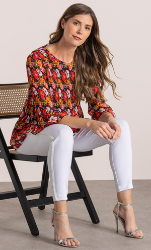 Floral Print Pleated Top - Black/Multi