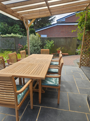 Kensington (Heavy Duty) | Teak Wood Outdoor Dining Set | 8 Seater | With Weatherproof Cushions