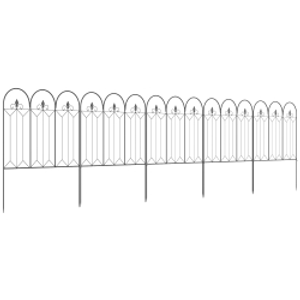 Outsunny Set de 5 Vallas Decorativas para Jardín Metálicas 305x79,5 cm Combinación Libre Barrera para Animales Negro
