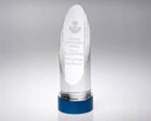 Clear Glass Column with Blue Metal Base Award