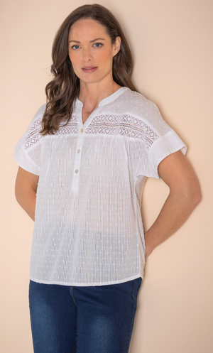 Stripe Dobby Cotton Top - White
