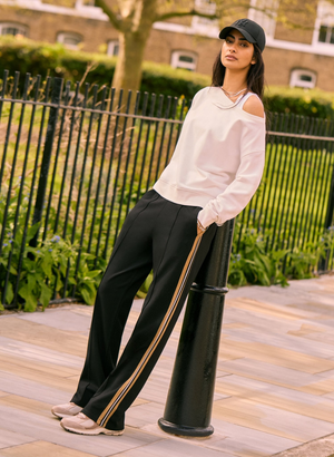 Marjorie Side Stripe Ponte Trousers - UK 12 | EU 40 | US 08 / Black / Camel Stripe