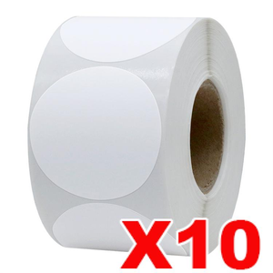 10 Rolls 50.8mm Round Circle Direct Thermal Labels White - 750 Labels per Roll