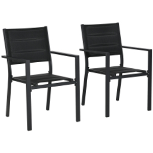 Outsunny Set of Two Aluminium Stacking Garden Chairs - Black