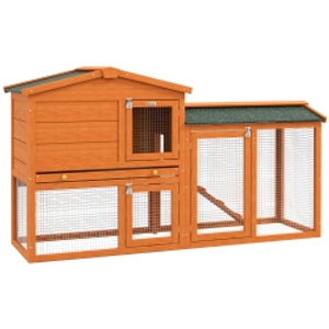 PawHut Jaula para Conejos Grande 150x45x85 cm con Techo Asfáltico Bandeja Extraíble Escalera para Exterior Natural