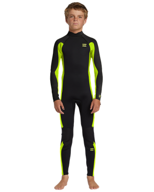 Billabong Kids 3/2mm Foil Back Zip Long Sleeve Full Length Wetsuit - 16 Yrs / Fluro Lime