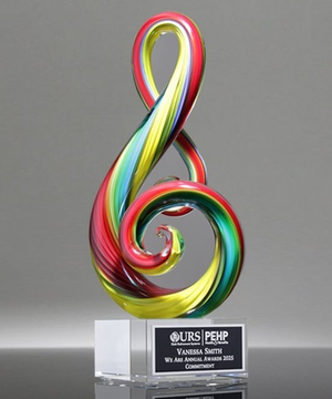 Rainbow Music Note Art Glass Award