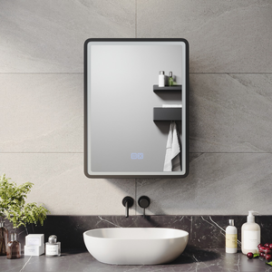 ELEGANT 450x600mm LED Bathroom Mirror Cabinet with Shaver Socket and Demister Black