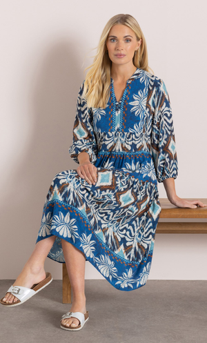 Printed Relaxed Fitting Dress - Blues