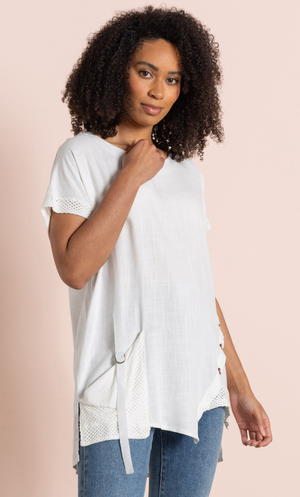 Linen Blend Loose Fit Top - White