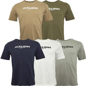 JACK AND JONES Mens Corp Five Pack T-Shirts Alloy/White/Navy Blazer/Dusty Olive/Crockery