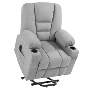 HOMCOM Oversized Riser and Recliner Chairs for the Elderly, Fabric Upholstered Lift Chair for Living Room with Remote Control, Side Pockets, Cup Holder, Light Grey