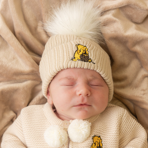 Bear Taupe Ribbed Fur Pom Hat