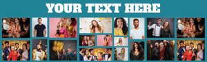 Personalised Party Banner - Blue Photo Collage - Custom Text &amp; 19 Photo Upload