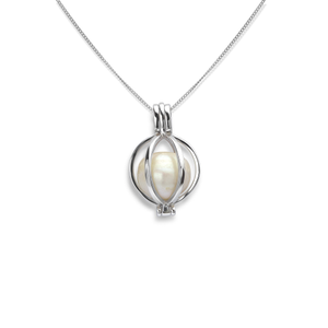 Round Silver Pearl Cage Necklace