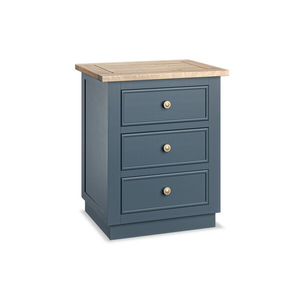 Richmond Smoked Oak Finish and Ink Blue Painted Hardwood 3 Drawer Bedside Table