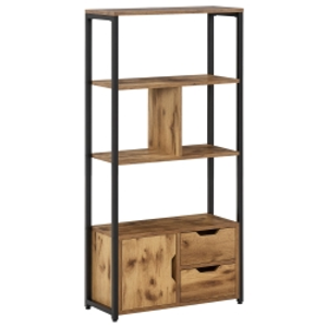 HOMCOM Estantería de Estilo Industrial con Armario y 2 Cajones para Libros y Almacenaje 58x24x122 cm Marrón Rústico