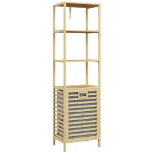 HOMCOM Estantería de Almacenaje Mueble de Baño con 3 Estantes y 1 Cesto para Ropa Sucia Desmontable 44x33x160 cm Natural