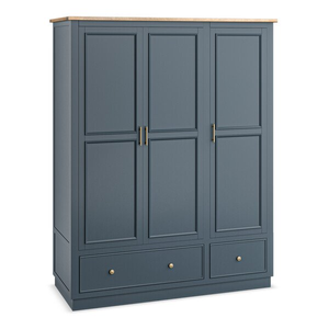 Richmond Smoked Oak Finish and Ink Blue Painted Hardwood Triple Wardrobe