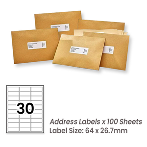 100 Sheets A4 White Self Adhesive Paper Address Mailing Laser Inkjet Sticker Labels 64 x 26.7mm - 30 Labels Per Sheet