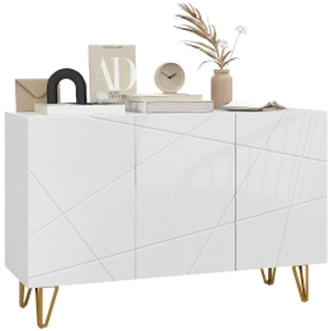 HOMCOM Aparador de Entrada con 3 Puertas y Estantes Ajustables para Cocina Sala 120x40x75 cm Blanco Brillante