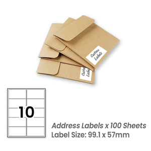 100 Sheets A4 White Self Adhesive Paper Address Mailing Laser Inkjet Sticker Labels 99.1 x 57mm - 10 Labels Per Sheet
