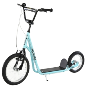 HOMCOM Scooter Patinete para Niños Mayores de 5 Años con 2 Neumáticos de Caucho Inflable con Doble Freno Manillar Ajustable en Altura Soporte 100 kg 135x58x88-94 cm Azul