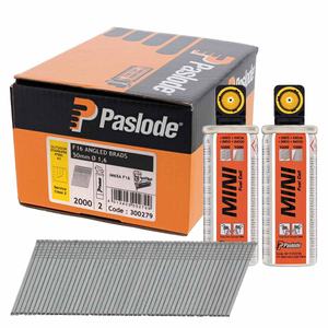 Paslode IM65A F16 x 50mm Stainless Steel Angled Brads 300279 (2000 Pack & 2x Fuel Cells)