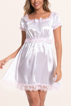 Sissy Satin Lacy Maid Nightdress - White