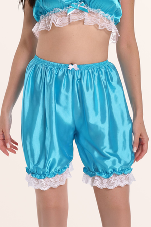 Sissy Satin Lacy Pumpkin Pettipants - Aqua Blue